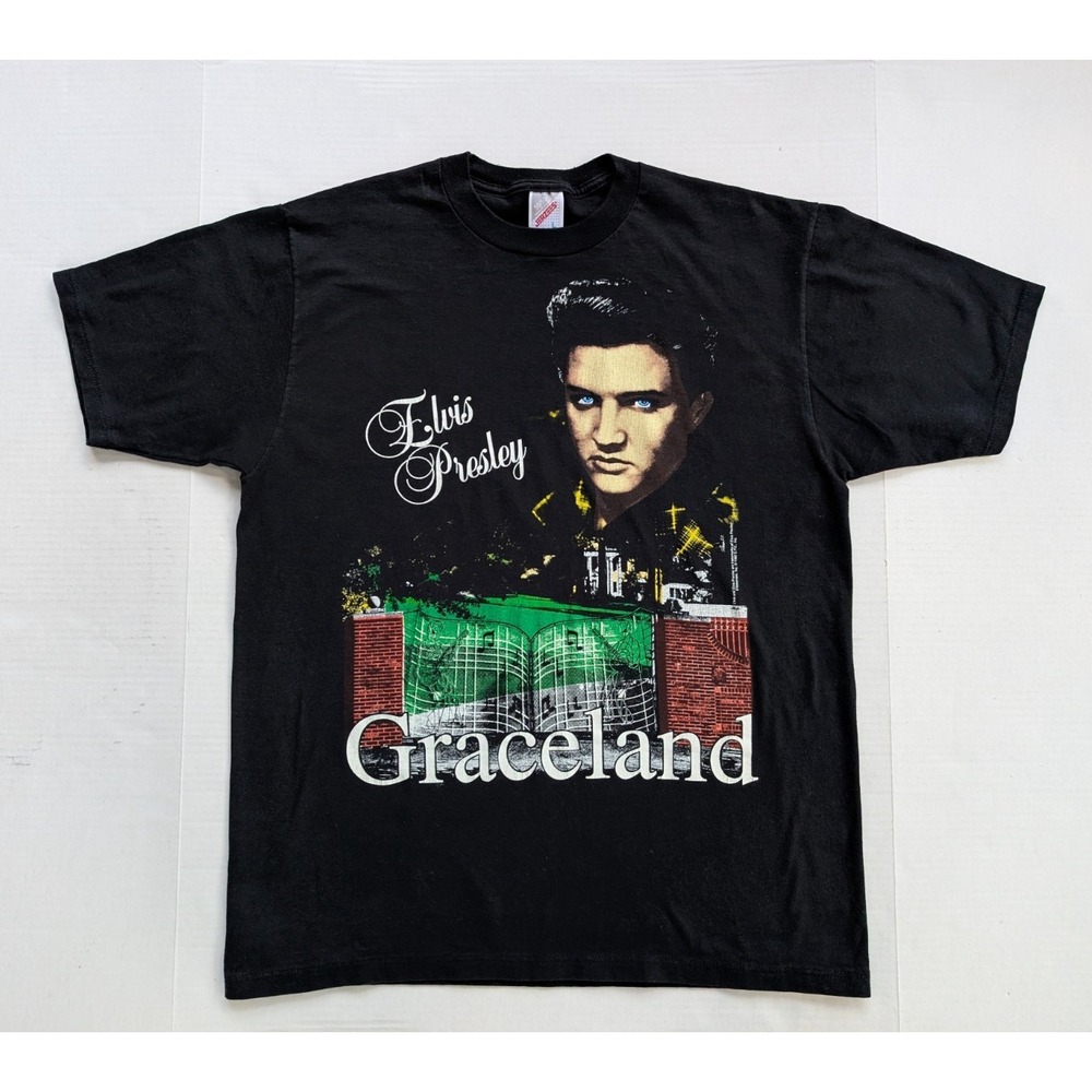 Vintage Elvis Presley Graceland Shirt Mens Large Black 90s Single Stitch‎